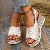 White Pu Leather Wedges Sandals Women Plus Size 43 Back Strap Platform Sandles Woman 2026 Summer Peep Toe High Heel Sandalias