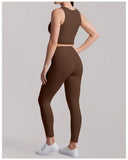 Fake Two Piece Tank Top Yoga Sets Women Lace V Neck Sports Vest Fitness Suit Hip Lifting High Waist Leggings Workout Clothes