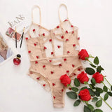 European and American new sexy embroidered see-through hollow one-piece sexy lingerie set