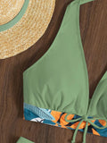 2026 Summer Women's Print Patchwork Swimsuit Sexy Deep V Neck Back Lace-up Swimwear High Waist Shorts Tankini Bathing Suit Beach