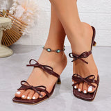Zoki Elegant Bowknot High Heels Sandals Women Square Toe Design Thin Heels Slippers Woman Fashion Slip On Party Shoes Female