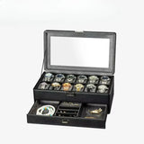 Jewelry Eyewear Organizer Travel-friendly Hard Leather 12-Slot Watch Storage Box with Velvet Watch Case Display Packaging