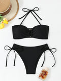 Halter Bandeau Bikinis 2026 Women Sexy Swimsuit Solid Padded High Waist Swimwear Female Bathers Bathing Swimming Swim Suit