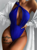 Sexy One Piece Swimsuit Swimwear Women Royal Blue Hollow Single Shoulder High Waist Bathing Suit Beachwear Banadores Mujer 2026