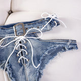 Sexy Hollow Out Women Denim Shorts Hole Bandage Night Club Pole Dance Hot Jeans Lace-Up Shorts Charming Elegant Beautiful 45ZK
