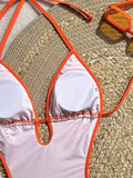 Printed Halter V Neck One Piece Swimsuit Women Swimwear Female Backless Monokini High Leg Cut Bather Bathing Suit Swim Bodysuit