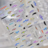 5D Deep Sea Fish Nail Art Stickers Shimmery Bubble Colorful Marine Life Nail Decals Summer Ocean Self Adhesive Manicure Decal
