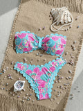 Sexy Bandeau Bikini 2026 Women Red Leopard Print Front Bow Push Up Bra High Waist Swimsuit Beach Bathing Suit Vacation Swimwear