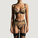 Toucheart Erotic LingerieNew Butterfly Embroidered Mesh See-through Sexy Contrastingerotic Lingerie Four-piece Setwith Stockings