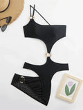 New Asymmetric One Shoulder With Skirt One Piece Swimsuit Women Swimwear Female Metal Ring Padded Bather Bathing Suit Swim K7082