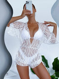 3 Pieces Bikini Tropical Print Swimsuit Halter Drawstring Side Swimwear Women 2026 Bathing Suit Female Swimming Summer Beachwear