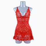 Women Floral Lace Bra Set Sexy Nightwears+Thongs Transparent Lace Mini Dress Sheer Erotic Shapewear Night Dress