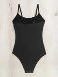 New Solid Black One Piece Swimsuit for Women Sexy Wrinkle Slim Pleate Tummy Control Swimwear Beach Bathing Suit Holiday Monokini