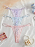3Pcs/Set Women Sexy Floral Lace Thong Panties Low Waist Hollow Lace Sexy Lingerie Adjustable Thin Strap Underwear