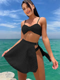 Sexy White Black 3 Piece Bikinis Sets Women Front Bow Push Up Split Mesh Skirt Swimsuit 2026 Beach Bathing Suit Thong Swimwear