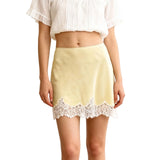 Women's Satin Mini Skirt Elegant Patchwork Lace Trimmed High Waisted A Line Skirts for Party Work Daily Wear