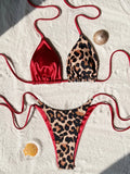Halter Splicing Leopard Bikinis 2026 Satin Bikini Female Swimsuit Women Swimwear Two-pieces Bikini Set Micro Bathing Suit Swim