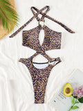 Shiny Blue Snakeskin Print One Piece Swimsuit Women 2026 Sexy Hollow Out Backless Metal Cross Bathing Suit Swimwear Monokini