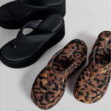 Vintage Y2K Leopard Flip&Flops Sandal Summer Chunky Platform Sandals Women Slipper Wedges Slides 8cm High Heels Shoes Mules