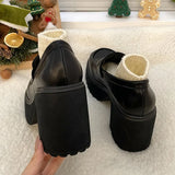 Punk Style Chunky Platform Pumps Women Black Pu Leather Super High Heel Loafers Woman Slip On Thick Heels Lolita Mary Jane Shoes