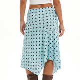 Summer Women's Irregular Hem Midi Skirt Stylish Dots Printed Low Rise Looose A Line Skirts Casual Bohemian Long Skirts