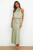 Foridol One Shoulder Turtleneck Tank Satin Women Party Dress Robe Zip Sleeveless Elegant Vintage Folds Women Clothing 2025