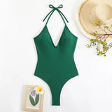 2026 Halter Swimsuit One Piece Backless Solid Swimwear Women Bathers Bathing Swimming Swim Suit Padded Beachwear Summer