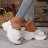 Peep Toe Wedge Heel Slippers Women Breathable Knitted Chunky Platform Sandals Woman Plus Size 43 Thick Sole Summer Sandals 2026
