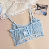 Toucheart Sexy Lingerie Mesh Embroidered Flowers Underwire Fishbone Sexy Floral Transparent Lace Underwear Sexy Lingerie Suit