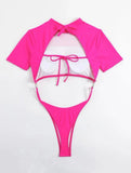 XS - L Mini Micro Thong Short Sleeve One Piece Swimsuit Women Female Swimwear Cut Cut Monokini High Cut Bathing Suit Swim Lady