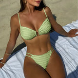 U Neck Wrinkled Crinkled Bikini Women Swimwear Female Swimsuit Two-Pieces Bikini Set High Cut Bather Bathing Suit Swim V5708B