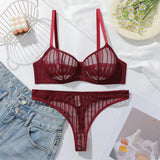 New Fashion Red lace set pretty Underwire set  Party is eye-catching lingerie Set stripe solid color Women set MR2864