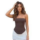 Women Solid Color Tube Tops Slim Tie Back Off Shoulder Sleeveless Crop Trendy Summer Tops Streetwear