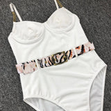 2026 High Quality Sexy One Piece Swimsuit Swimwear Women Push Up Pit Striped Metal Chain Straps Bathing Suit Beachwear with Belt