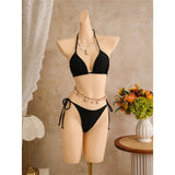 With Floral Dress Printed Halter Bikini Female Swimsuit Women Swimwear Three-pieces Bikini set Bather Bathing Suit Swim V8204