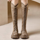 Fashion Breathable Mesh Boots for Woman Summer Solid Zipper Mid-Calf for Women Round Toe Lace Up High Heels Shoes Ladies