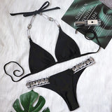 DEKA Women Brazilian Diamond Bikini Set Rhinestones Halter Swimwear Female Swimsuit Two-pieces Bikini Bather Bathing Suit Swim