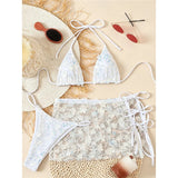 S - XL Three-pieces Bikini set With Skirt Flowers Sequins Bikini Female Swimsuit Women Swimwear Bather Bathing Suit Swim V7864