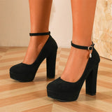 2026 Plus Size 43 Elegant Black Ankle Strap Platform Pumps Sexy Spike High Heels Shoes Women Classic Apricot Office Lady Shoes
