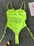 Neon Green Tummy Cut Out Female Swimwear One Piece Swimsuit Women Thong String Monokini High Leg Cut Bathing Suit Swim Bodysuit