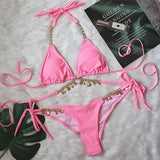 Wrap Around Halter Metal Chains Bikinis 2025 Diamond Bikini Women Swimsuit Female Swimwear Two Pieces Bikini set Bathing Suit
