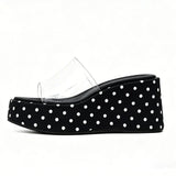 Transparent PVC Wedge Slide Mules Shoes Women Vintage Slip On Platform 7.5CM High Heel Leopard Print Polka Dot Summer Sandals