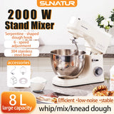 SUNATUR 8L stand mixer machine 2000W electric kitchen blender Household Auto Dough Kneading Egg Beating cream All-in-One Mixer