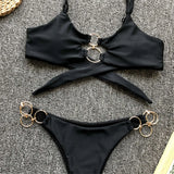 Sexy Metal Rings Leopard Brazilian Bikini Female Swimsuit Women Swimwear Two-piece Bikini set Bather Bathing Suit Swim V1441L