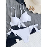 XS - XL Knotted Push Up Bikini Swimsuit Female Swimwear Women Two-pieces Bikini Set With Bra Cup Bather Bathing Suit Swim V3992
