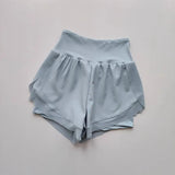 Women's yoga shorts, summer mesh fake two-piece quick drying anti glare fitness high waisted yoga pants