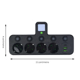 EU plug and socket 4 sockets, multi plug wall power plug and socket without extension cable or USB and Type-C port