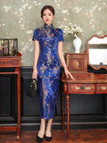 Large Size Sexy Slim Long Qipao Dress Women Retro Elegant Cheongsam Short Sleeve Brocade Dragons and Phoenixes Clothes Vestidos