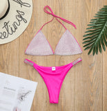 Bikini 2026 Sexy Diamond Rhinestones Solid Swimwear Swimsuit Women Triangle Halter Bikinis Set Bathing Suit Beach Bikini Female