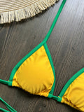 Solid color sexy embroidered Brazilian flag bikini set, women's swimsuit 2-piece set, summer beach bikini